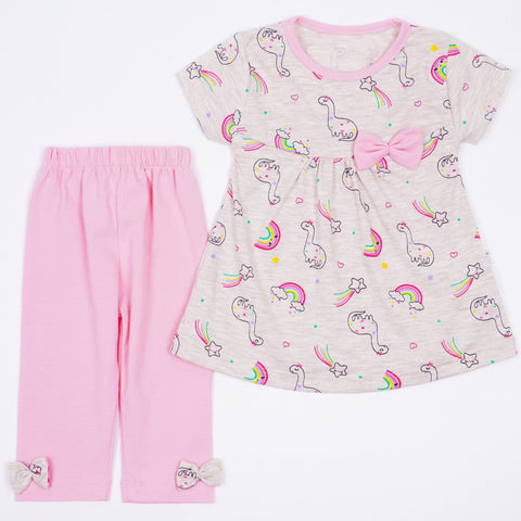 Girls' Dinosaur' Pink/Beige Summer Set (9m-3y) - Clothes4Kids