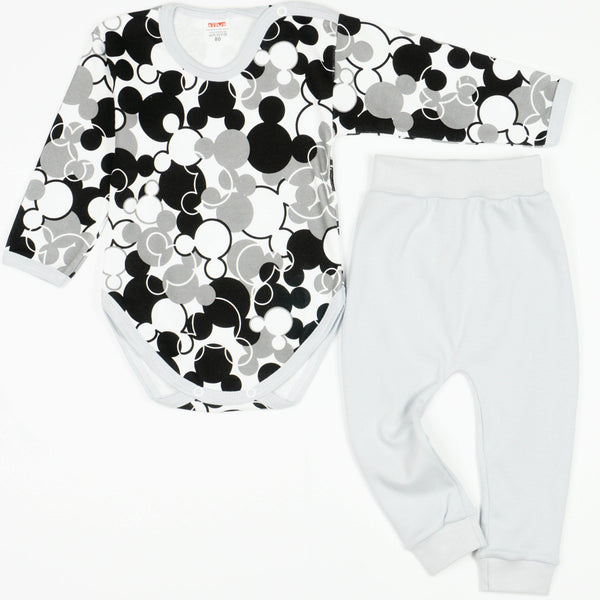 Baby Mickey Mouse Printed Light Grey 2pcs Set (9-18m) - Clothes4Kids