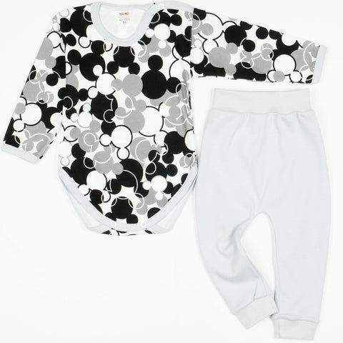 Baby Mickey Mouse Printed Light Grey 2pcs Set (9-18m) - Clothes4Kids