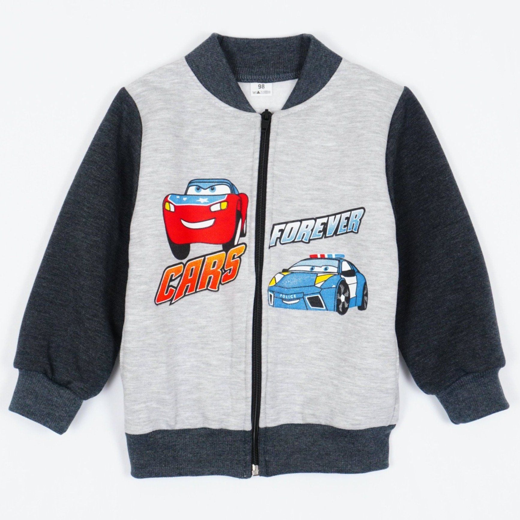 Boys' Cars ' Printed Winter Warm Grey Full Zip Top (3m-3y) - Clothes4Kids