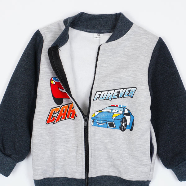 Boys' Cars ' Printed Winter Warm Grey Full Zip Top (3m-3y) - Clothes4Kids