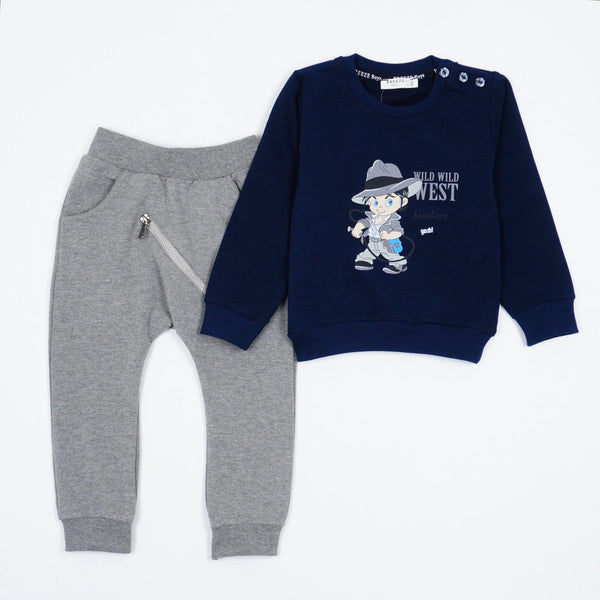 Boys' Wild Wild West ' Printed Grey/Navy Blue Tracksuit (6m-3y) - Clothes4Kids