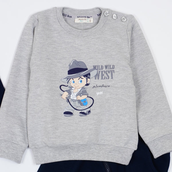 Boys' Wild Wild West ' Printed Grey/Navy Blue Tracksuit (6m-3y) - Clothes4Kids