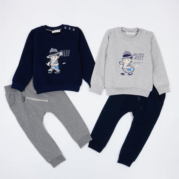 Boys' Wild Wild West ' Printed Grey/Navy Blue Tracksuit (6m-3y) - Clothes4Kids