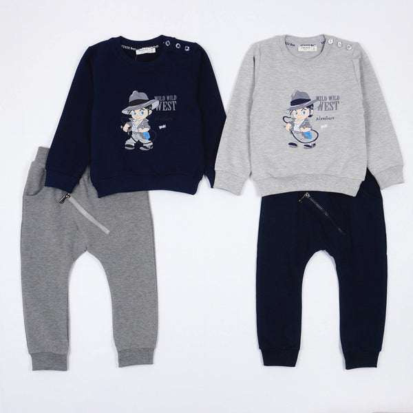 Boys' Wild Wild West ' Printed Grey/Navy Blue Tracksuit (6m-3y) - Clothes4Kids