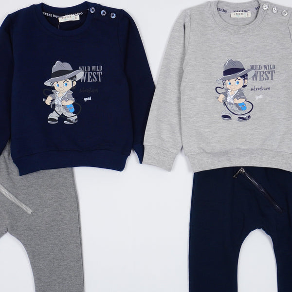 Boys' Wild Wild West ' Printed Grey/Navy Blue Tracksuit (6m-3y) - Clothes4Kids