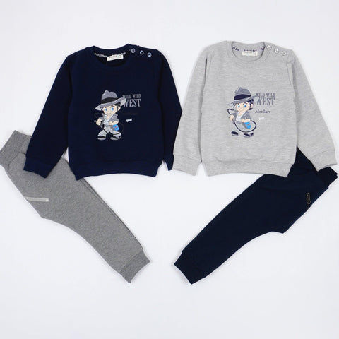 Boys' Wild Wild West ' Printed Grey/Navy Blue Tracksuit (6m-3y) - Clothes4Kids