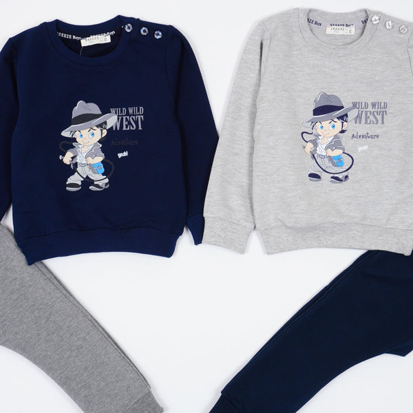 Boys' Wild Wild West ' Printed Grey/Navy Blue Tracksuit (6m-3y) - Clothes4Kids