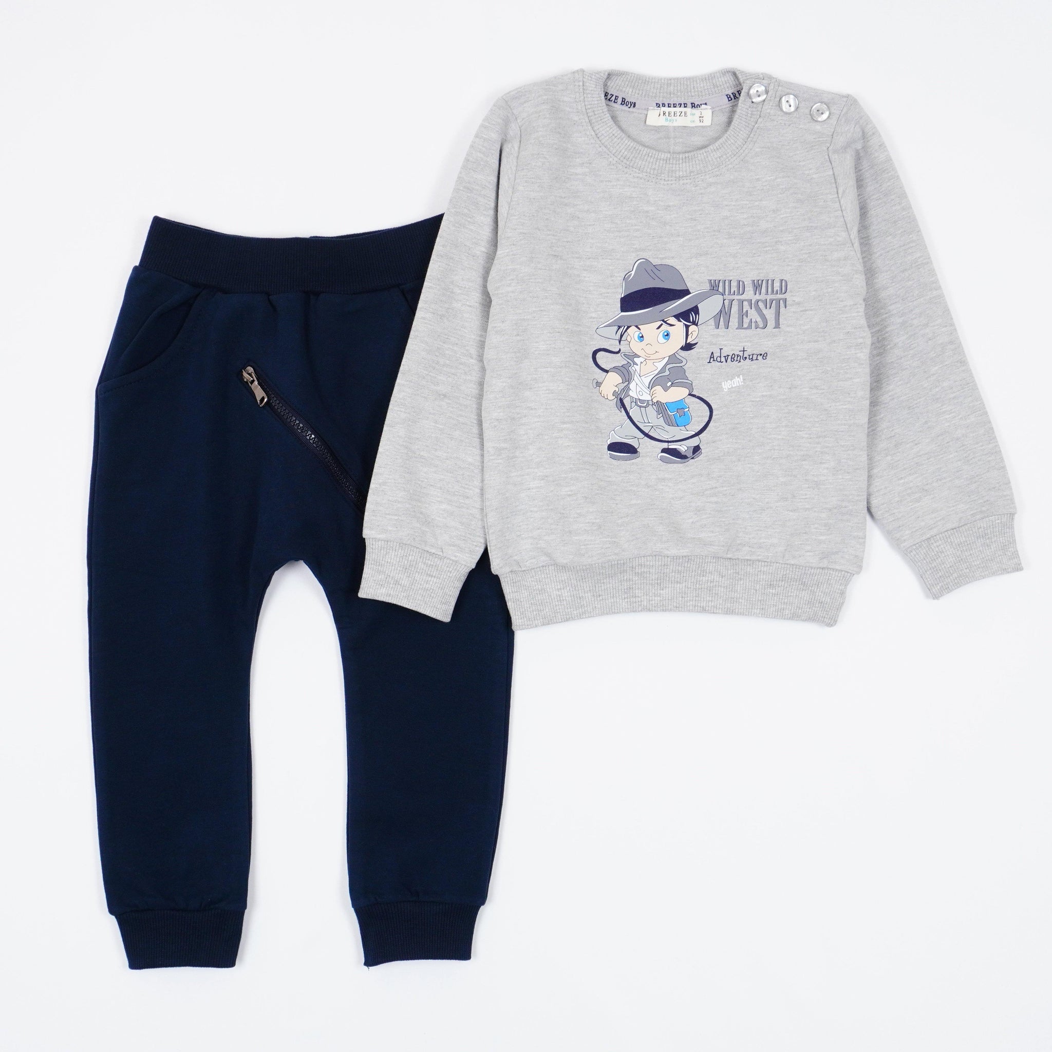 Boys' Wild Wild West ' Printed Grey/Navy Blue Tracksuit (6m-3y) - Clothes4Kids
