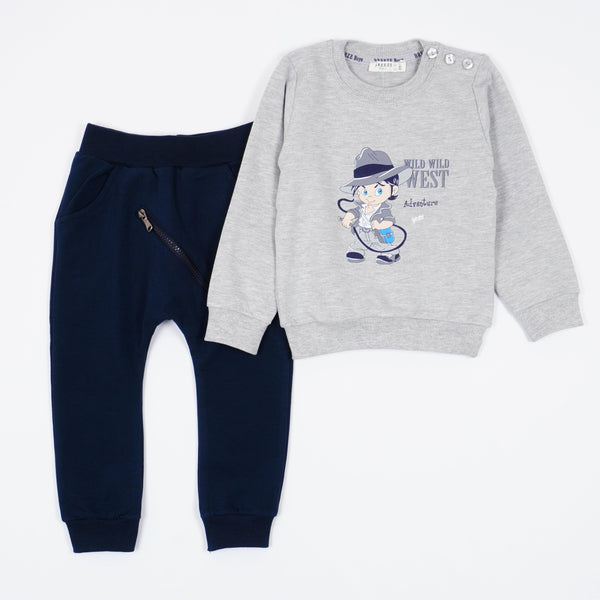 Boys' Wild Wild West ' Printed Grey/Navy Blue Tracksuit (6m-3y) - Clothes4Kids