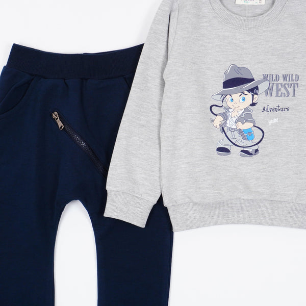 Boys' Wild Wild West ' Printed Grey/Navy Blue Tracksuit (6m-3y) - Clothes4Kids