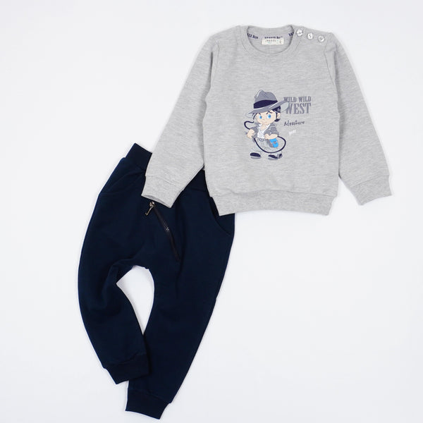 Boys' Wild Wild West ' Printed Grey/Navy Blue Tracksuit (6m-3y) - Clothes4Kids