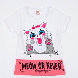 Girls' Meow Or Never' Cat' T-Shirt (9m-4y)