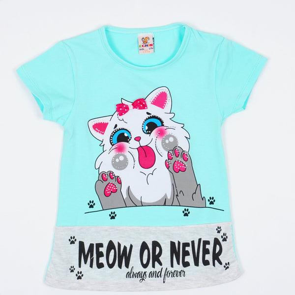 Girls' Meow Or Never' Cat' T-Shirt (9m-4y)