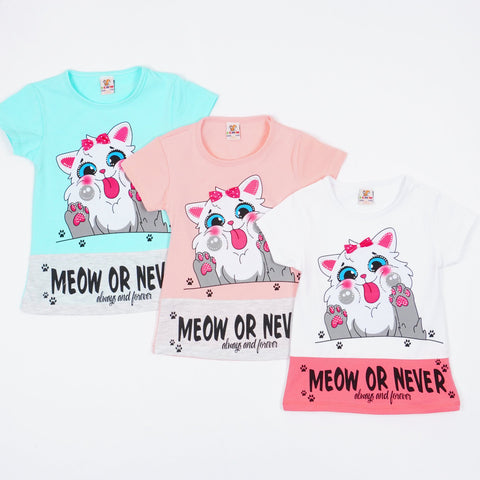 Girls' Meow Or Never' Cat' T-Shirt (9m-4y)