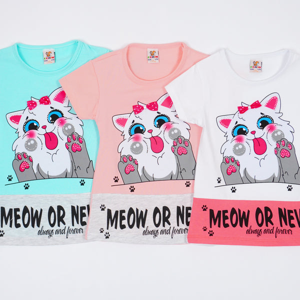 Girls' Meow Or Never' Cat' T-Shirt (9m-4y)