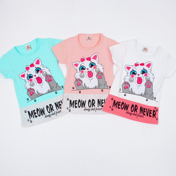 Girls' Meow Or Never' Cat' T-Shirt (9m-4y)