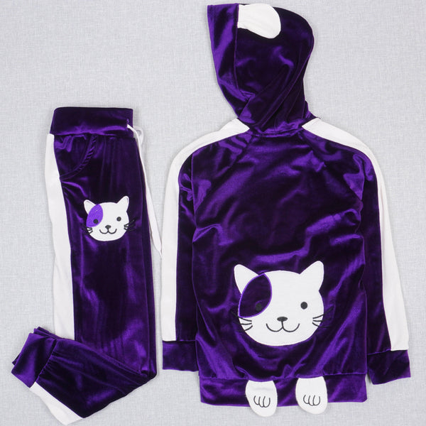 Girls' Velour Cat Tracksuit Pink/Violet  (3-10y) - Clothes4Kids