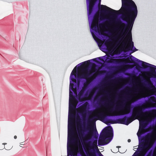 Girls' Velour Cat Tracksuit Pink/Violet  (3-10y) - Clothes4Kids