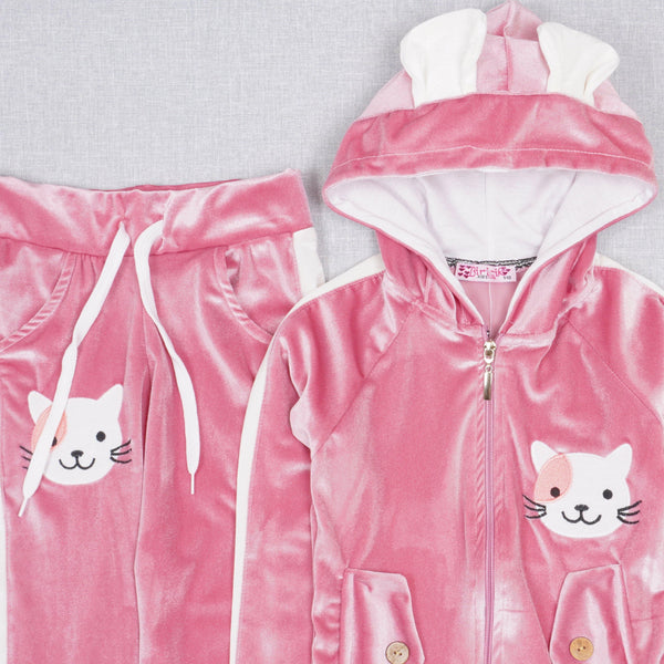 Girls' Velour Cat Tracksuit Pink/Violet  (3-10y) - Clothes4Kids