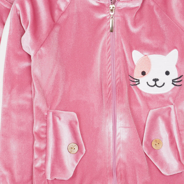 Girls' Velour Cat Tracksuit Pink/Violet  (3-10y) - Clothes4Kids