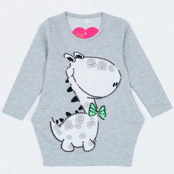 Girls' Sequin Dino ' Light Grey Tunic (2-10y)