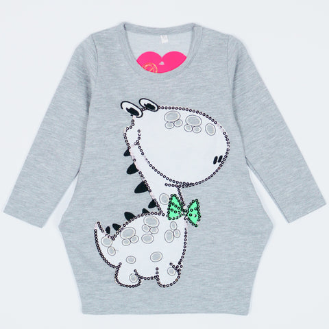 Girls' Sequin Dino ' Light Grey Tunic (2-10y)