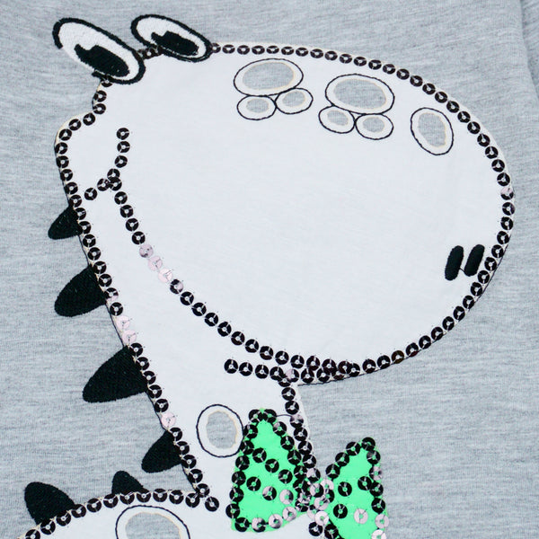 Girls' Sequin Dino ' Light Grey Tunic (2-10y)