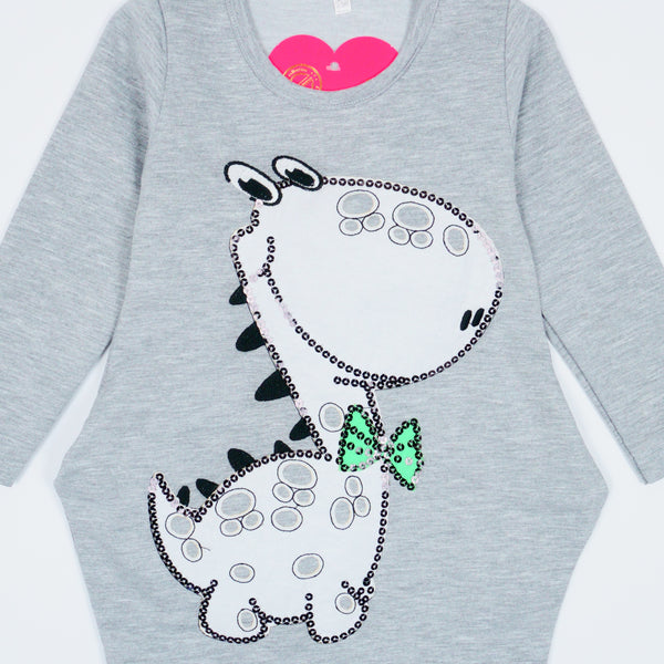 Girls' Sequin Dino ' Light Grey Tunic (2-10y)