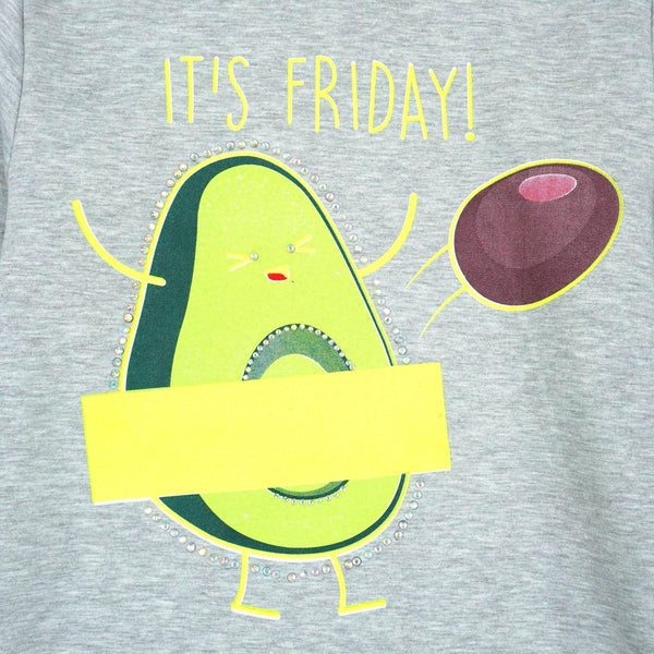 Girls' It's Friday! Avocado ' Printed Light Grey Long Sleeve Hoodie (7-12y) - Clothes4Kids