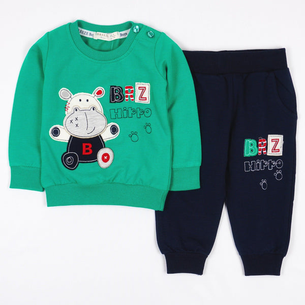 Boys' Hippo ' Green/Navy Blue Tracksuit (3-24m) - Clothes4Kids