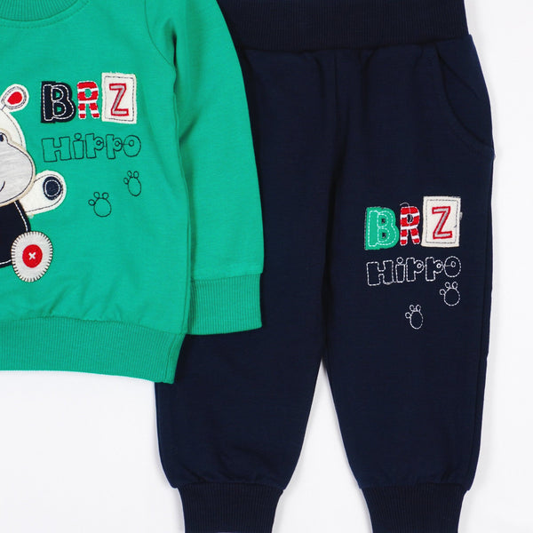 Boys' Hippo ' Green/Navy Blue Tracksuit (3-24m) - Clothes4Kids