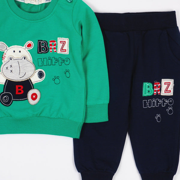 Boys' Hippo ' Green/Navy Blue Tracksuit (3-24m) - Clothes4Kids