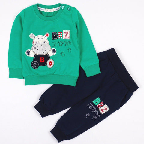 Boys' Hippo ' Green/Navy Blue Tracksuit (3-24m) - Clothes4Kids