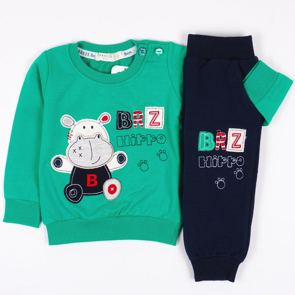 Boys' Hippo ' Green/Navy Blue Tracksuit (3-24m) - Clothes4Kids