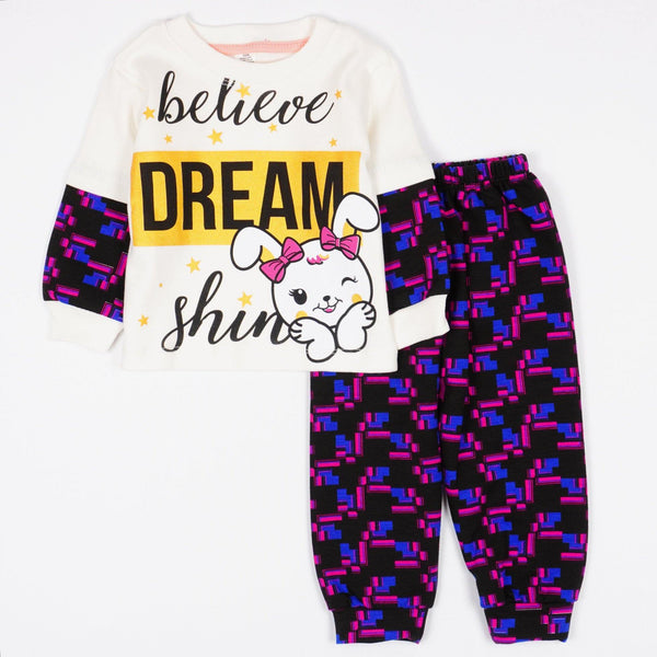Girls' Believe Dream ' Bunny Printed Cream/Purple Set (9-24m) - Clothes4Kids