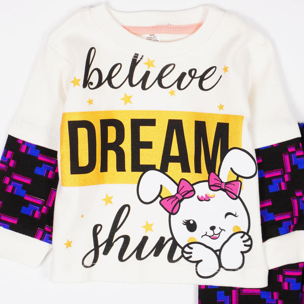 Girls' Believe Dream ' Bunny Printed Cream/Purple Set (9-24m) - Clothes4Kids