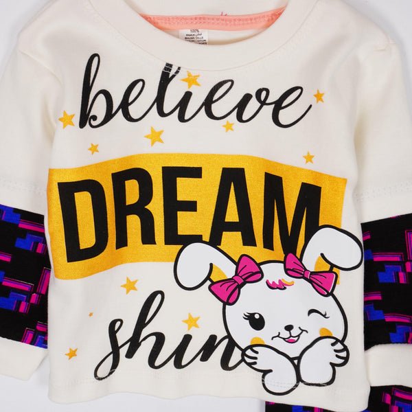 Girls' Believe Dream ' Bunny Printed Cream/Purple Set (9-24m) - Clothes4Kids