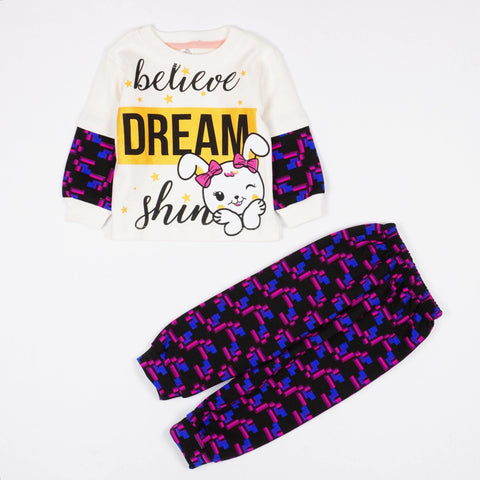 Girls' Believe Dream ' Bunny Printed Cream/Purple Set (9-24m) - Clothes4Kids