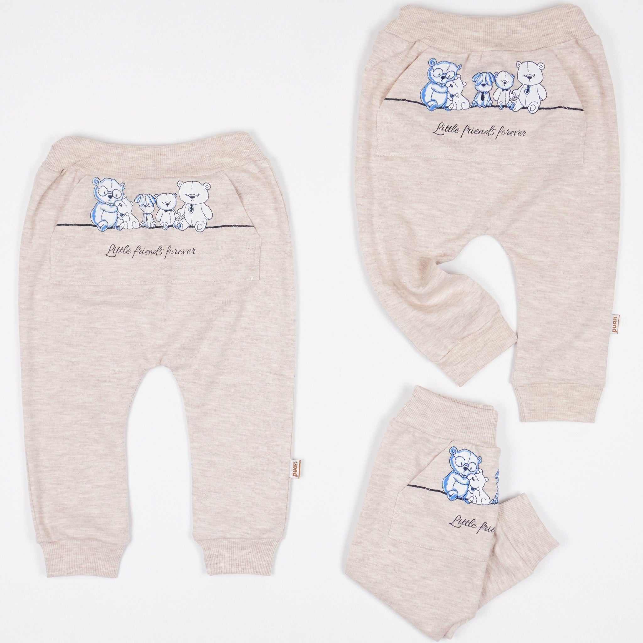 Baby 'Little Friends Forever' Teddy Bear Printed Light Beige Pants (0-12m) - Clothes4Kids