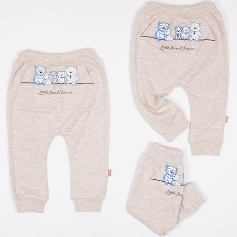 Baby 'Little Friends Forever' Teddy Bear Printed Light Beige Pants (0-12m) - Clothes4Kids
