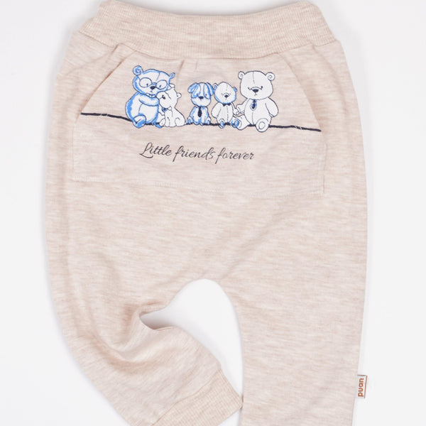Baby 'Little Friends Forever' Teddy Bear Printed Light Beige Pants (0-12m) - Clothes4Kids
