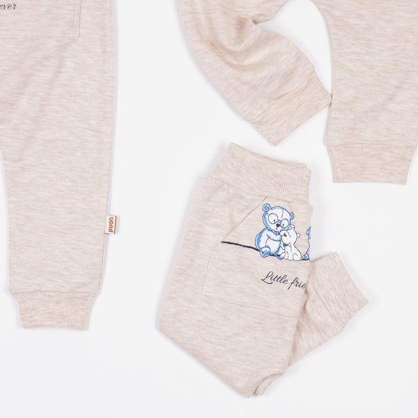 Baby 'Little Friends Forever' Teddy Bear Printed Light Beige Pants (0-12m) - Clothes4Kids