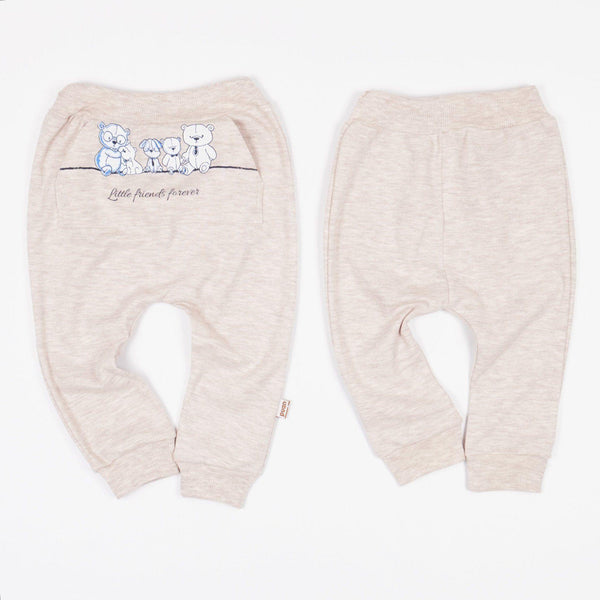 Baby 'Little Friends Forever' Teddy Bear Printed Light Beige Pants (0-12m) - Clothes4Kids