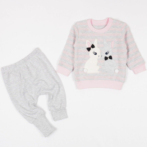 Baby Girl Love Bunny 'Grow With Me' Style Pink/Grey Set (0-6m) - Clothes4Kids