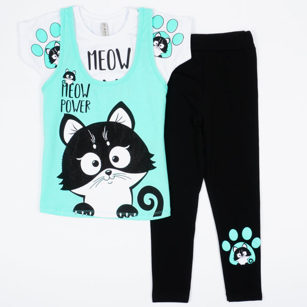 Girls' Meow Power' Cat' Printed Set (4-8y) - Clothes4Kids