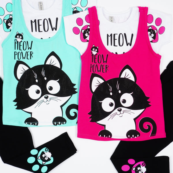 Girls' Meow Power' Cat' Printed Set (4-8y) - Clothes4Kids