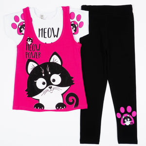 Girls' Meow Power' Cat' Printed Set (4-8y) - Clothes4Kids