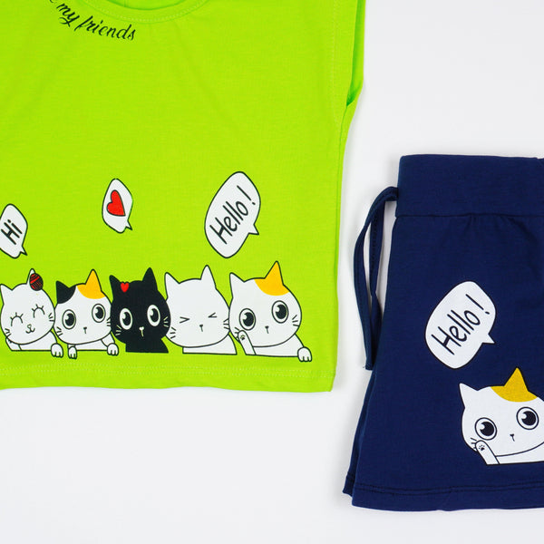Girls' Hello' Cat' Printed Set (4-7y) - Clothes4Kids
