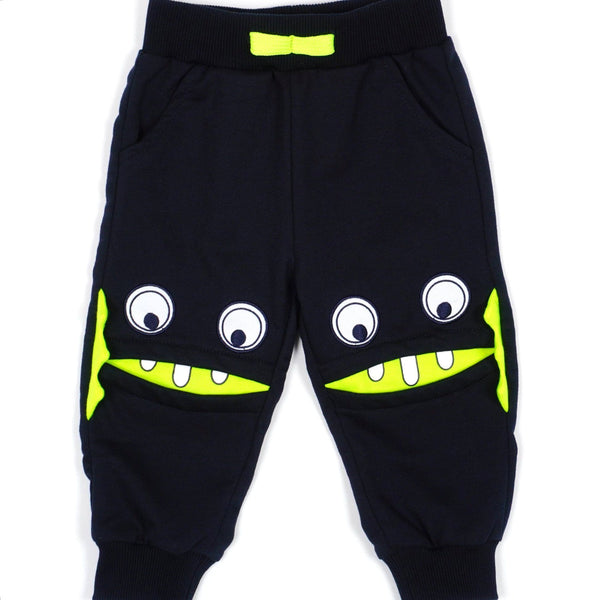 Boys' Funny Monster Face' Navy Blue Joggers (9m-5y) - Clothes4Kids
